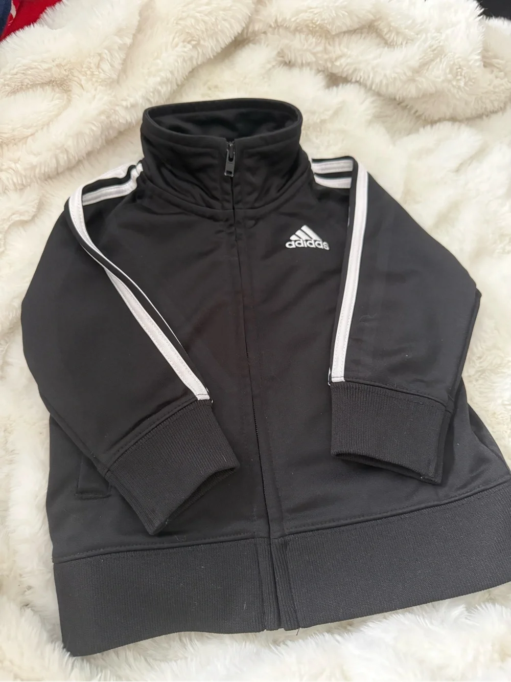 adidas Black Kids Track Jacket with White Stripes